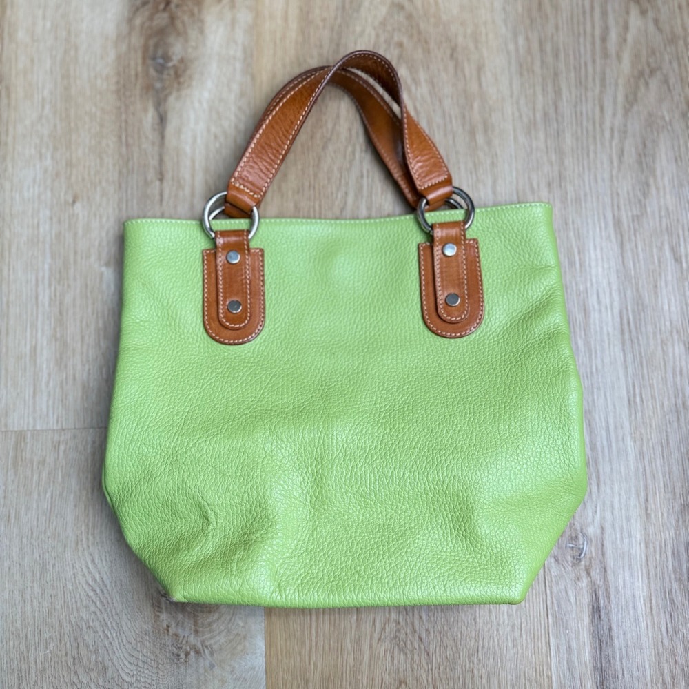 Maurizio Taiuti Green/Pink Pebbled Leather Tote Bag Womens Small/Medium